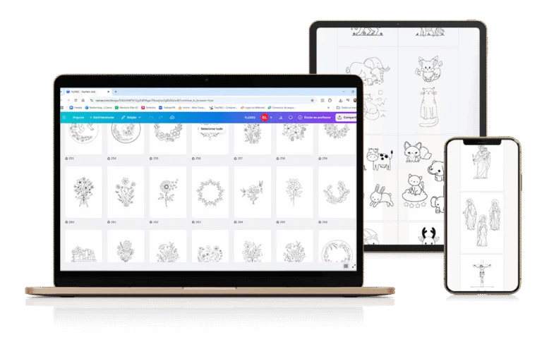 La app de la Academia abierta en computador, tableta y celular con la biblioteca de dibujos